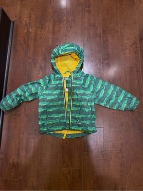 L.L. Bean Green Alligator-Print Hooded Kids Jacket with Yellow Lining